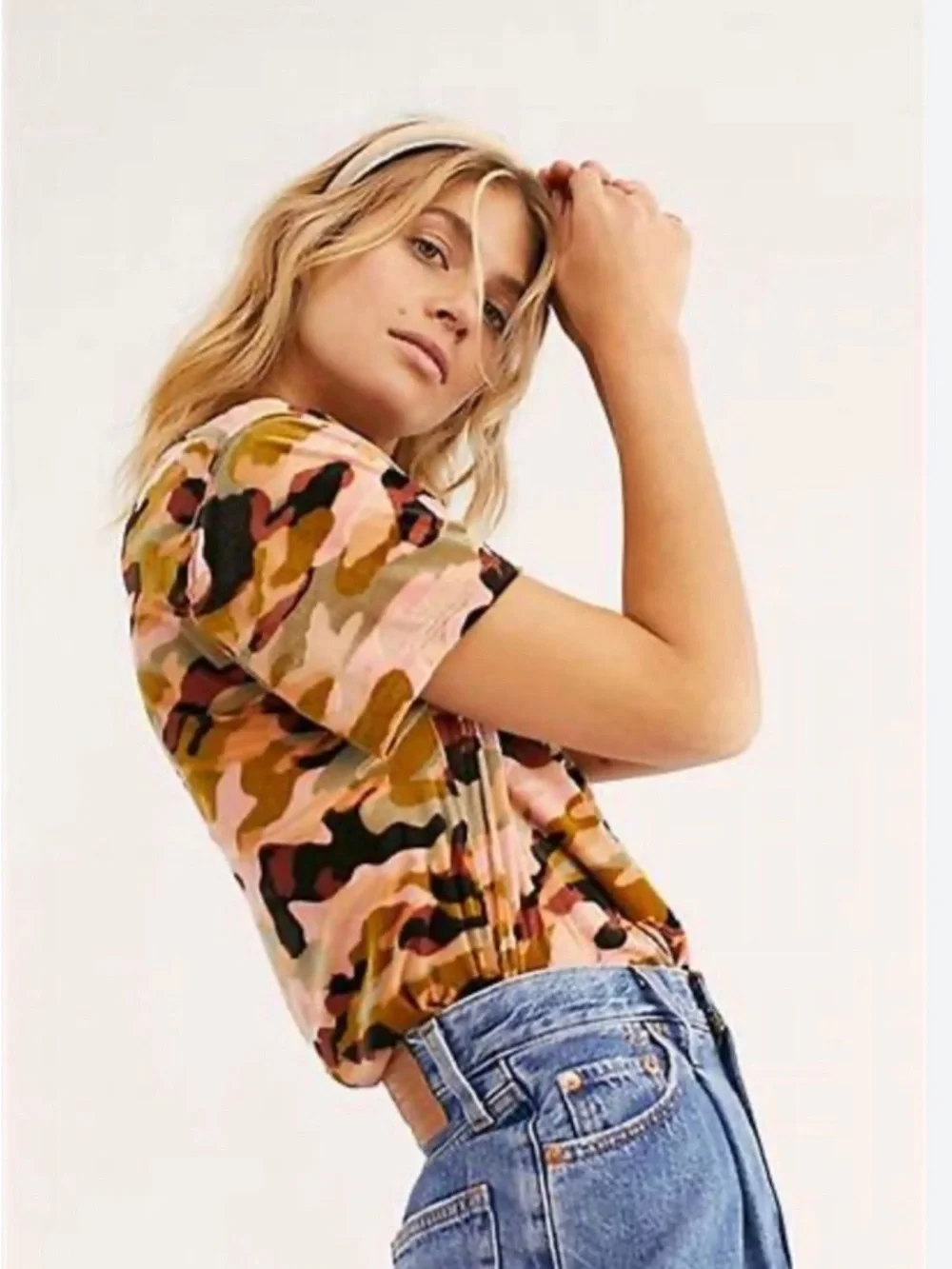 EUC Free People | Teddy Velvet Camo Burnout Tee Oversized | We The Free